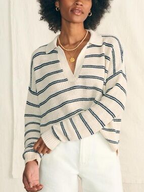 Faherty Miramar Linen Cotton Blend Striped Classic Polo Sweater Size Medium